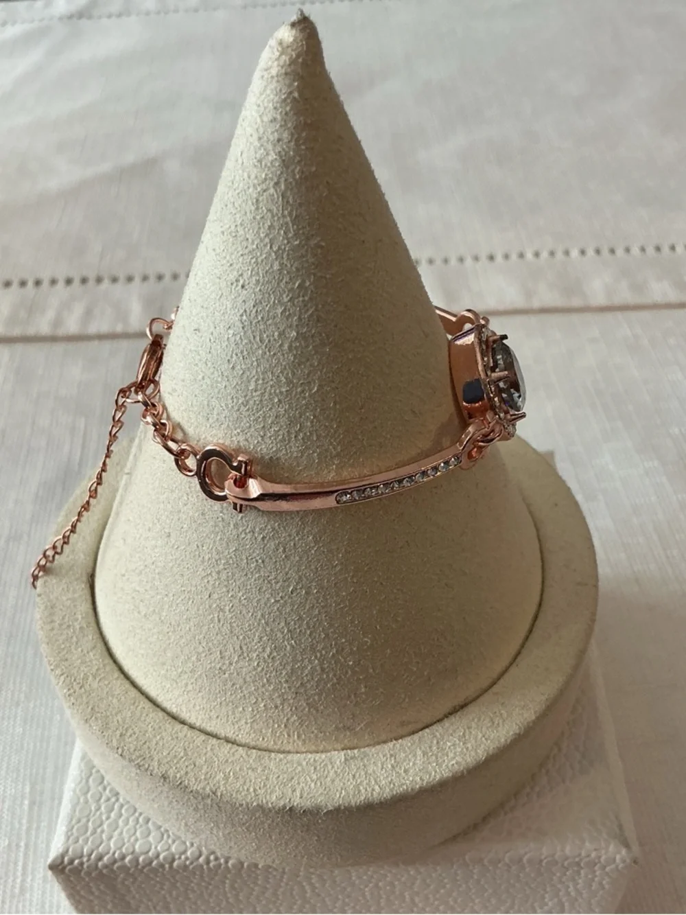 Rhinestone Rose Gold Tone Bangle Style Bracelet